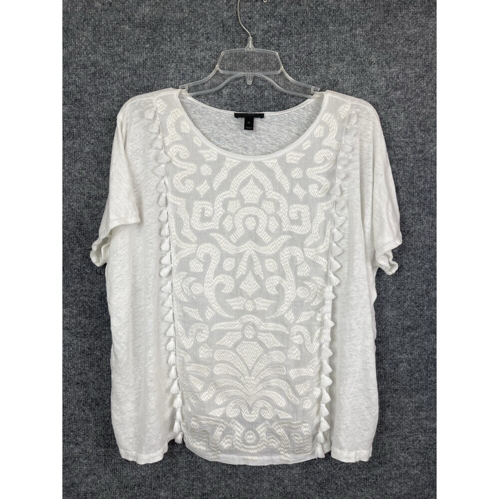 J. Crew Top Women's‎ XL Cream Light Weight Cream Embroidered Tasle
